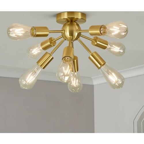 9 headed golden ceiling light lamp LED semi flush light fixture kitchen dinning bed room corridor gold LED ceiling lamp light