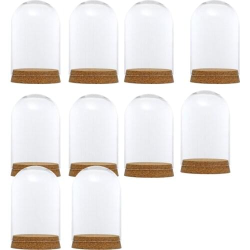 10Pieces 8x12cm Clear Glass Dome Cover Cloche Bell Jar Succulent Terrariums W/Wooden Cork Base Home Study Room Decor