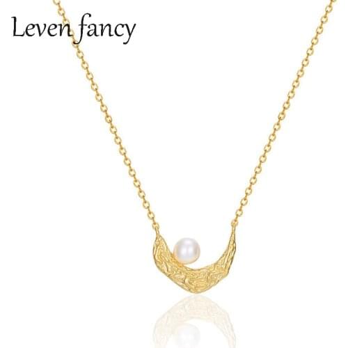 Real 925 Sterling Silver Pendant Choker Minimalist Gold Vermeil Waning Moon Shell Pearl Necklace for Women Fine Jewelry