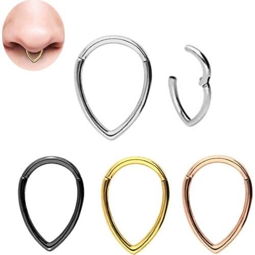 16g 1Piece Tear Drop Segment Hinged Rings Septum Nose Clicker Piercing Nose Lip Earrings Helix Nose Piercing Body Jewelry