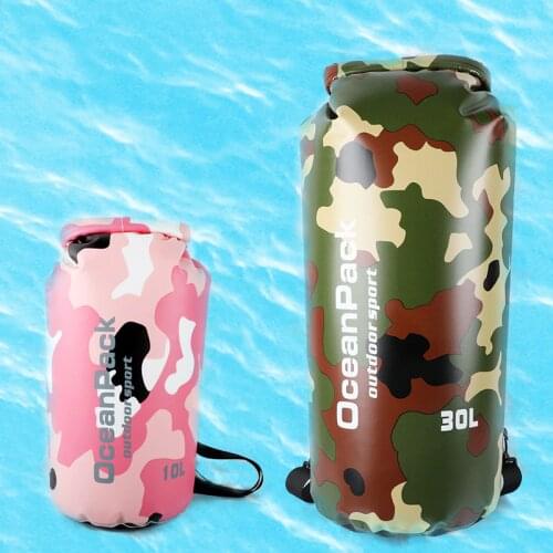 Collapsible Camouflage Waterproof Bag 0.52MM 500D PVC Bucket Bag Rafting Upstreaming Swimming Storage Dry Bag For River Trekking