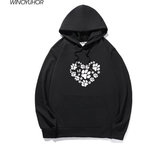 Women Hoodies Casual Harajuku Dog Paw Love Printed Sweatshirts Autumn Winter Female Pullovers Girls Long Sleeve Clothing