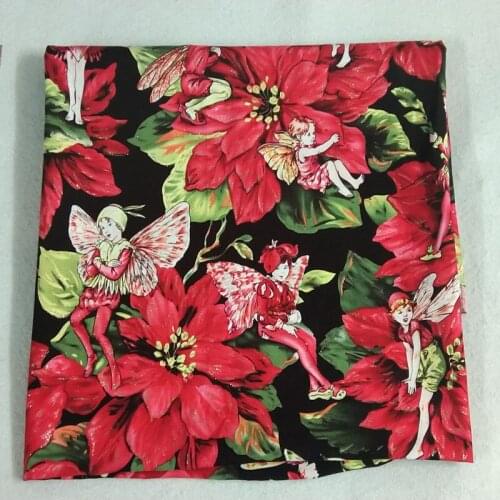 50x120cm Amazing Gold Stamping Giltter Red Rose Flower Angels Printed Cotton Fabric Bling Bling Rose Flower Angel Fabric Patchwo