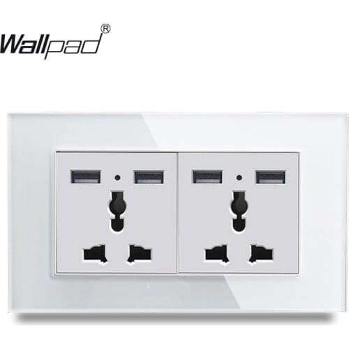 4 USB with 2 Universal Wall Socket Wallpad White Glass Panel Multifunction USB 3.1A Output 110V-250V