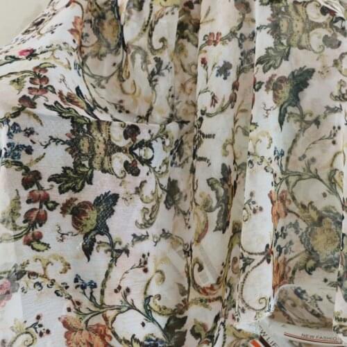 Vintage Chiffon Crepe Fabric Material For Evening Dress Shading digital Flower
