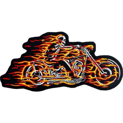 FIRE SKULL motorcycle iron on backing embroidered rider biker patches for back vest hat clothing