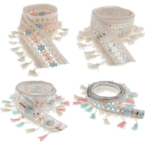 Embroidery Lace Fabric Trim Jacquard Ribbon Colorful Pom Pom Craft Embellishment