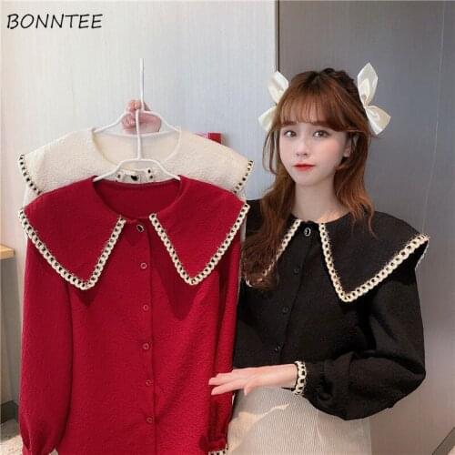 Shirts Women Peter Pan Collar Patchwork Sweet Preppy Girlish Fashion Harajuku Ulzzang All-match Japanese Style Retro New Arrival