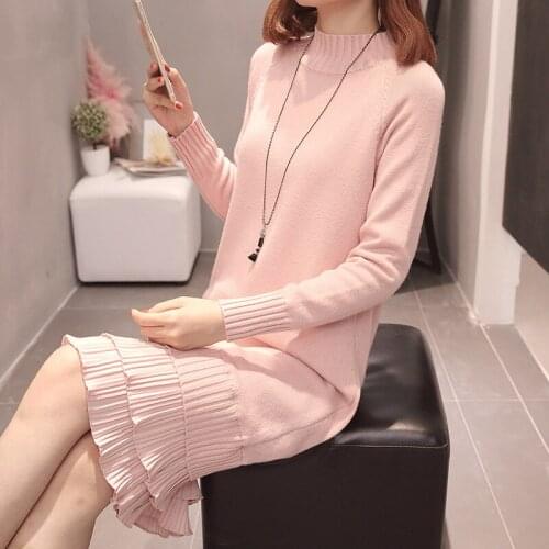 2020 Spring Autumn Knitted Dress Women Long Turtleneck Sweater Dress Chic Sweet Pullover Vestidos Slim Fit Bottoming Sweater