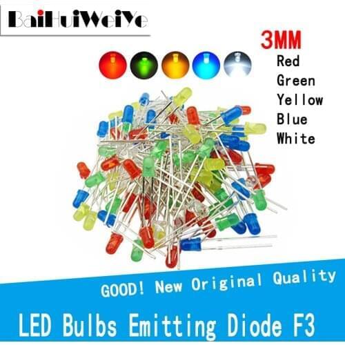 100PCS/LOT Transparent Round 3mm super bright water clear Green Red white Yellow Blue Light LED bulbs emitting diode F3 3MM