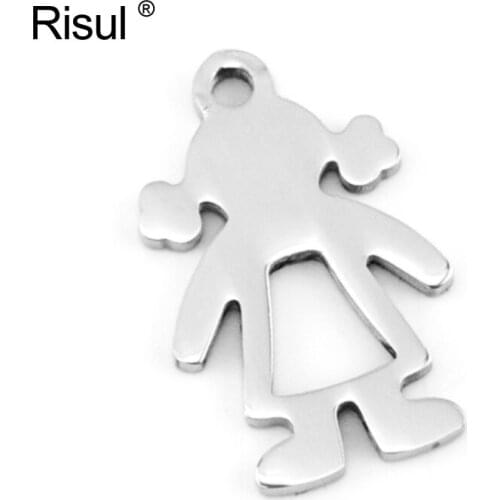 100% Stainless Steel Girl Charm Pendant Blank Metal Tag Kids Figure Charms For Jewelry Making Mirror Polished Wholesale 100pcs