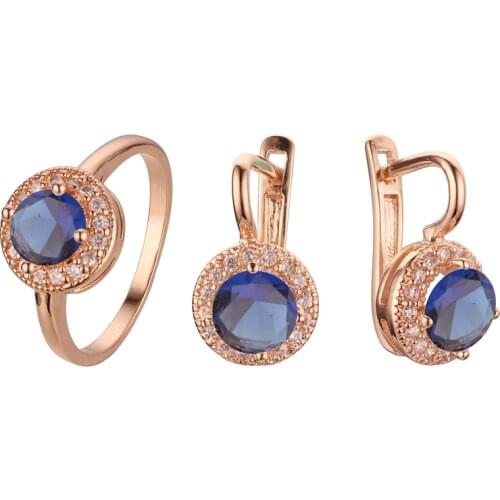 2021 Luxury Blue Stone Jewelry Sets 585 Russian Gold Color Plating Women Jewelry Girlfriend Gift