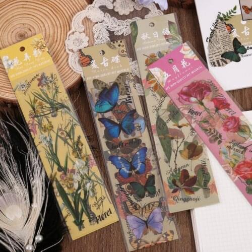 3 pcs Vegetation Collection Series PET Stickers vintage Transparent Butterfly Strip Flower Plants Decorative stationery Stickers