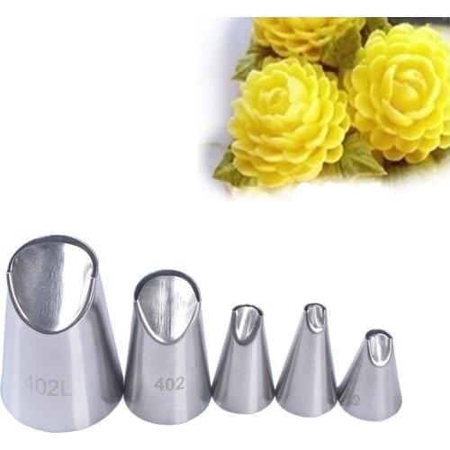 5pcs/set Flower Petal Stainless Steel Icing Piping Nozzle Set Metal Cream Tips Cake Cream Decorating Pastry Tools