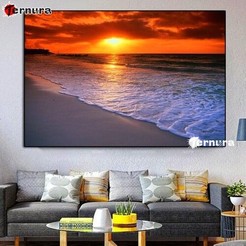 5D Diamond Painting Sunset natural scenery Diy diamond mosaic Full round Square Drill Waves Rhinestones Handicraft Home Decor