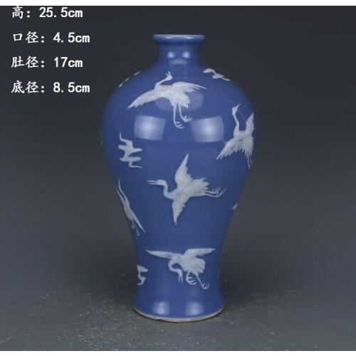 Antique QingDynasty porcelain vase,Mei Ping,Crane,hand-painted crafts,home Decoration,collection& adornment