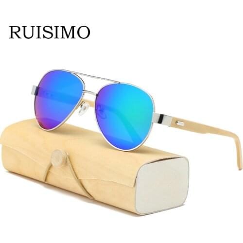 Bamboo pilot Sunglasses Men Wooden metal Women pilot Brand Designer Mirror Sun Glasses for women men with case retro de sol