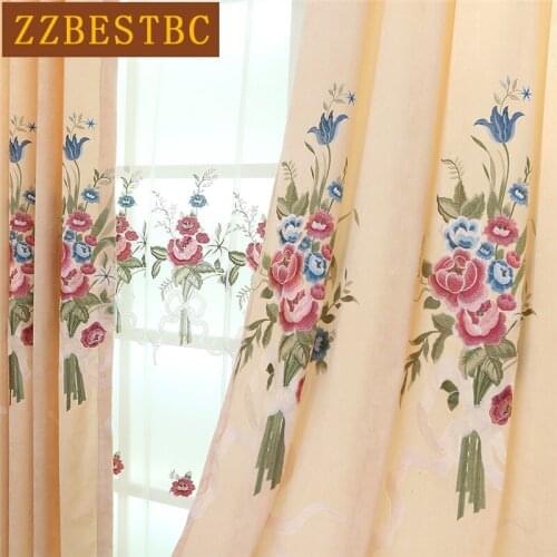 Beige European Chenille Embroidered Blackout Villa Bedroom Curtains With High Quality Tulle Valance For The Living Room Kitchen