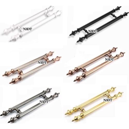 European Stainless Steel Back-to-Back Wooden Glass Door Bar Pull Finial Commercial Villa Entry Antique Bronze Rose White Black