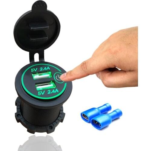 DIY 4.8A Dual USB Charger Socket Power Outlet Voltmeter 12-24V Universal for Car/Boat/Motorcycle/Marine RV Wire Fuse DIY Kit