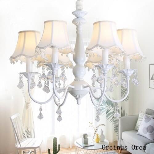 Korean idyllic white crystal chandelier girls bedroom childrens room lamp European creative Flower Chandelier