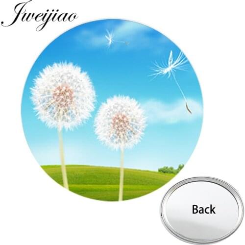 JWEIJIAO Natural Dandelion Flying in the Sky Makeup Vanity Hand Mirrors Mini Round One Side Flat Pocket Mirror Compact Portable