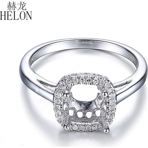 HELON Cushion Cut 7X7mm Solid 10K White Gold Natural Diamonds Semi Mount Engagement Wedding Ring Setting Women Fine Jewelry