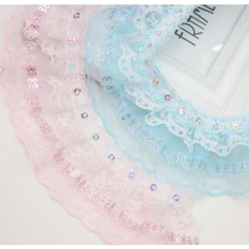 41Yards Sequins Bling Ruffle Pleated Chiffon Lace Fabric 5.5cm Trim Ribbon for Headbands Sewing Garment Accessory