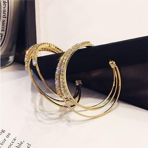 Fashion Exaggerated Ladies Crystal Earrings Rose Gold Personality Large Metal Circle Pendant Earrings Wedding Jewelry Party