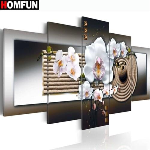 HOMFUN 5pcs Full Square/Round Drill 5D DIY Diamond Painting "flower" Multi-picture Combination Embroidery 5D Decor A14787
