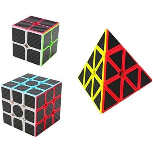 CuberSpeed Bundle Carbon Fiber 2x2x2 3x3x3 Pyramid Speed Cube set Qiyi Qidi 2x2 ,Qiyi Sail 3x3 qiyi qiming Pyramid Phantom Carbo