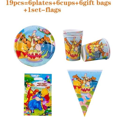Disney Winnie The Pooh Theme Disposable Tableware Set Plate Napkin Straw Cup Childrens Birthday Party Event Decoration Supplies