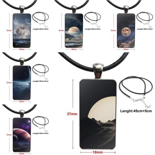 Space Planet Moon Matte For Girls Best Gift Necklace Fashion Long Chain With Rectangle Necklace Jewelry