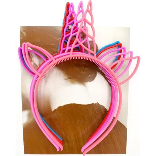 12pcs/lot Candy Color Spray Paint Unicorn Plastic Hairbands Cartoon Theme Party Girls Headbands Hair Hoop Festival Accessories
