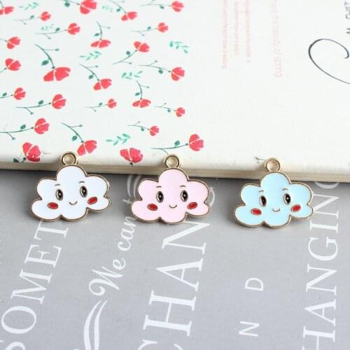 10pcs/lot Cute Smile Cloud Enamel Charms Metal Gold Color Tone Pendants Handmade Craft Charms For Jewelry Making
