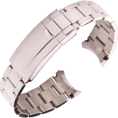 316L Stainless Steel Watchbands Bracelet 20mm Silver Brushed Screw Links Curve End Metal Watch Band Strap