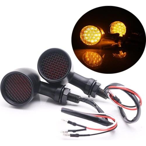 Retro Bullet Grid Motorcycle Turn Signal Light LED Brake Light Metal Shell Blinker Flashers for Harley Honda Yamaha Ducati April