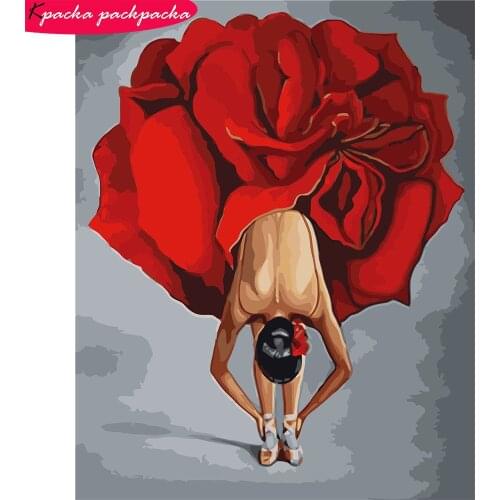 DIY Flower Girl Painting By Numbers On Canvas Frameless Coloring By Numbers 50x40cm 24 Colors Home Decore Diff:3 Stars VA-1170