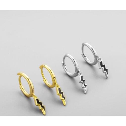 Retro Silver Plated Wave Earrings Korean Fashion Womens Black Drop Glaze Lightning Earrings Accessories Jewelry Birthday Gift