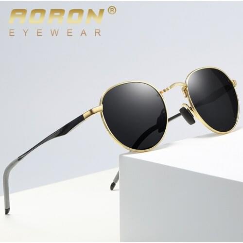 AORON Retro Polarized Sunglasses Round Sun Glasses Men Women Mirror Reflective Metal Frame Aluminum Legs Men Sunglasses A553