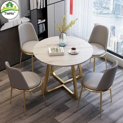 TieHo Modern Marble Dining Table Chair Set Small Apartment Kitchen Furniture Dining Leisure Chairs Golden Round Table