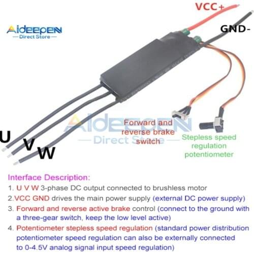 DC 7-24V 20A 200W BLDC Three-phase DC Brushless Without Hallless Driver With Potentiometer Motor Drive Board