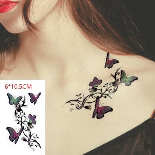 Waterproof Temporary Tattoo Sticker Color Butterfly Flower Vine Sexy Body Art Flash Tattoo Fake Tattoo for Women Men