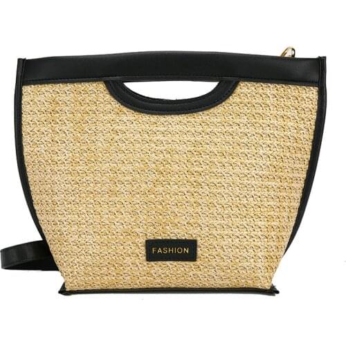 Aaby 2021 Summer Straw PU Tote Bag For Women Fashion Casual Ladies Handbag With Long PU Strap High Quality Brand Shopping Bag