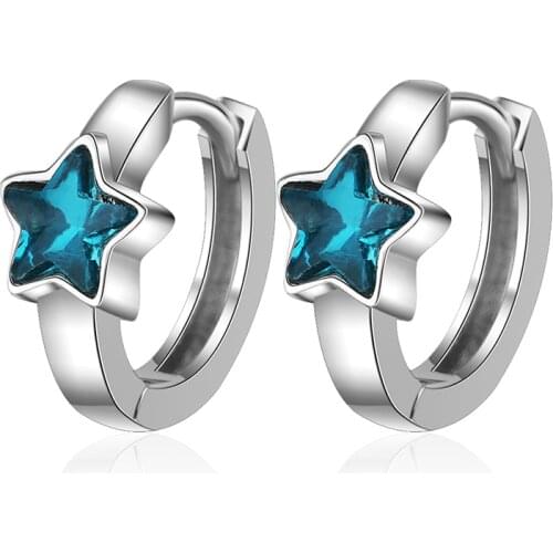 Womens Fashion Cute Blue Star Small Hoop Earrings Tiny Minimal Huggies Shiny Zircon Charming Female Earring Piercing Jewelry