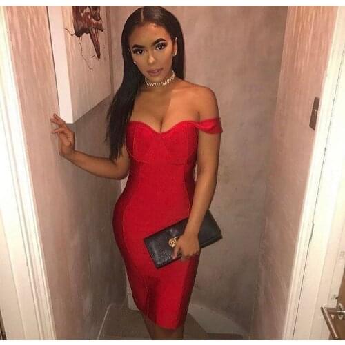 Women Red Black White Strapless Off Shoulder Bandage Dress Sexy Summer Split Party Dress wholesale drop shipping