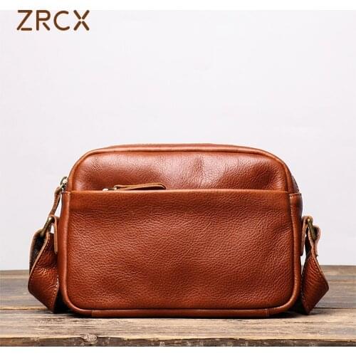 ZRCX Men First Layer Of Leather Messenger Bag Leather Shoulder Bag Retro Minimalist Trend Small Satchel Bag For 7.9-Inch iPAD