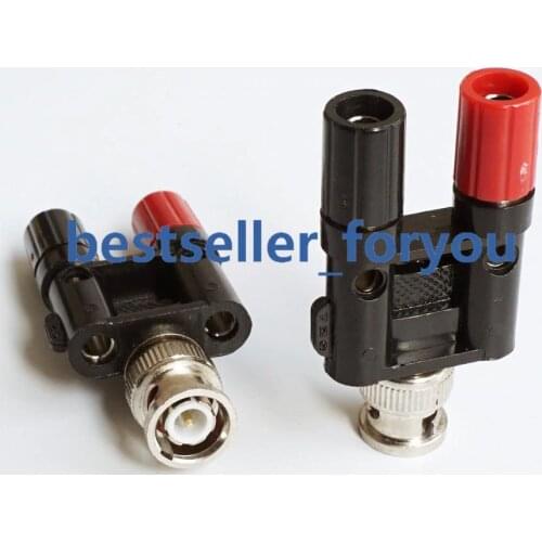 1Pcs BNC male to two dual 4mm Banana binding post jack connector Adapter 1M2F