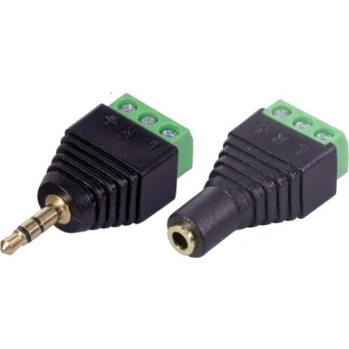 10PCS CCTV Phono Plug Jack 3 Poles 3.5mm Male / Female to 3 Pins AV Screw Balun Terminal Adapter 3 Pin 3.5mm AV Connector