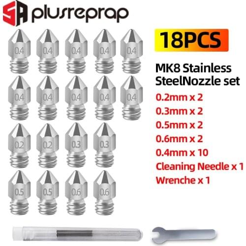 18PCS MK8 Nozzle M6 Threaded Stainless Steel for 1.75mm Filament Creality CR-10 Ender 3 Nozzle Optional MK8 Makebot 3D Printer